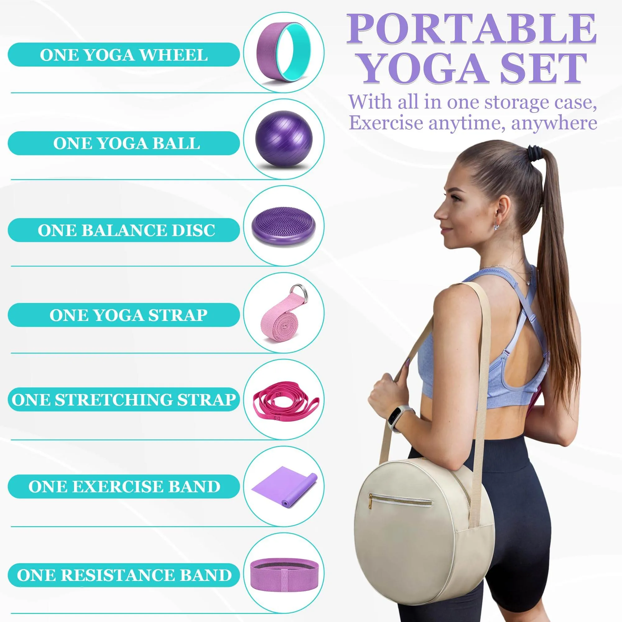 HNCTINNO Yoga Wheel Set, Yoga Wheel For Back Pain & Stretching, Yoga Blocks 2 Pack With Strap, Deep Tissue Relief Massage Back Foam Roller Wheel Cracker, Exercise Balls Physical Therapy, Yoga Ball