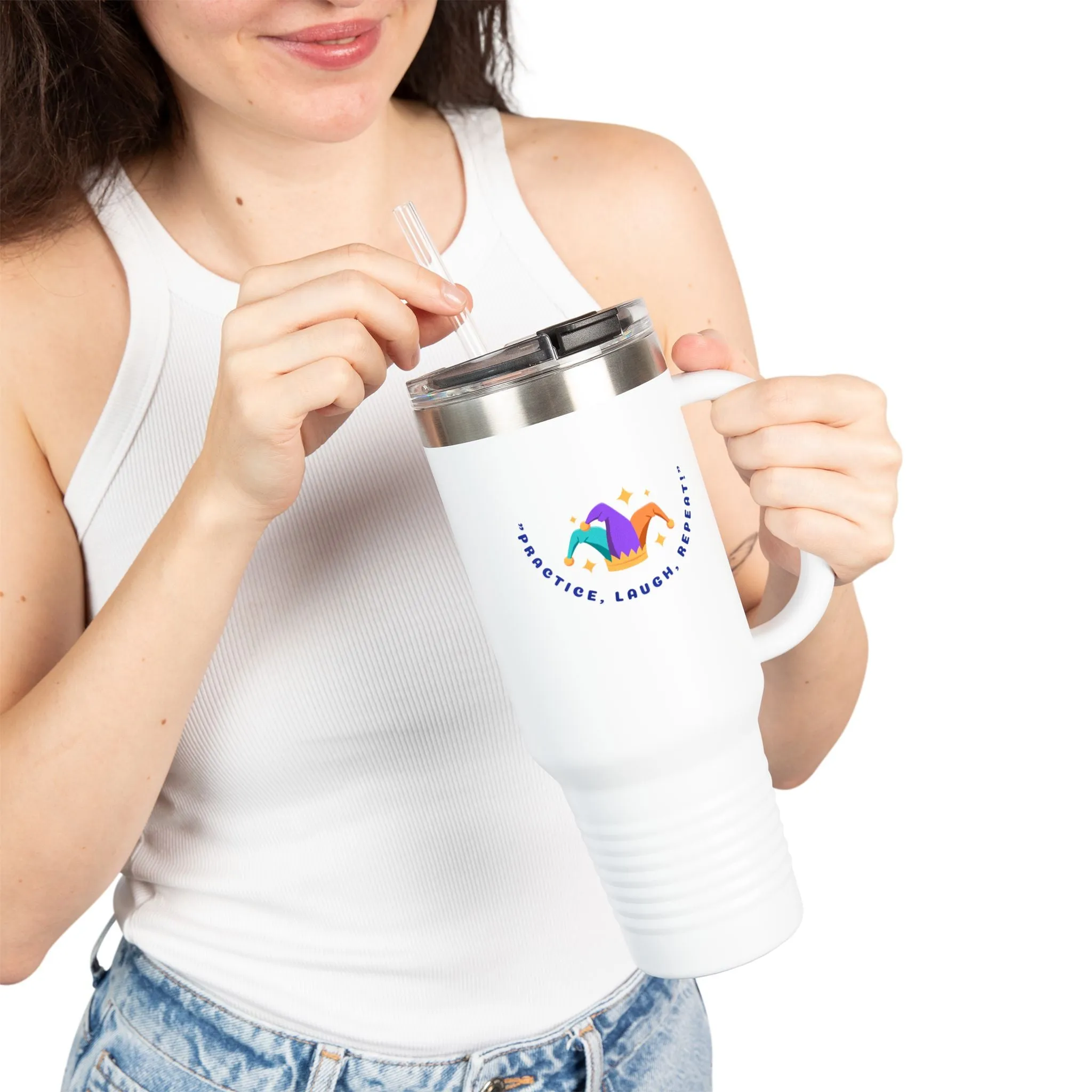 Inspirational Insulated Travel Mug - 40oz - Practice, Laugh, Repeat 2