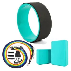 KuFit Yoga Wheel & 2 pcs Yoga Blocks & 5 pcs Resistance Bands Combo Value Pack-Black