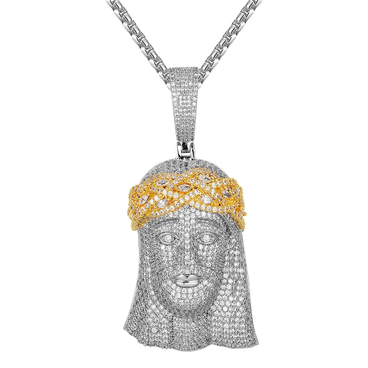Marquise Stone Jesus Two Tone Yellow Gold Icy Custom Pendant