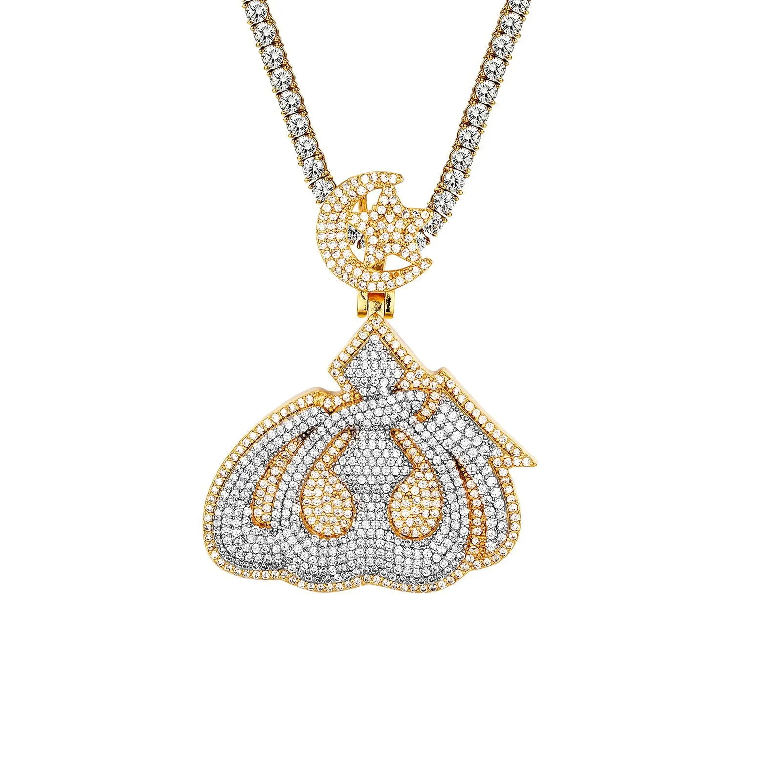 Mens Crescent Star Allah Moon Icy Custom Islamic Pendant