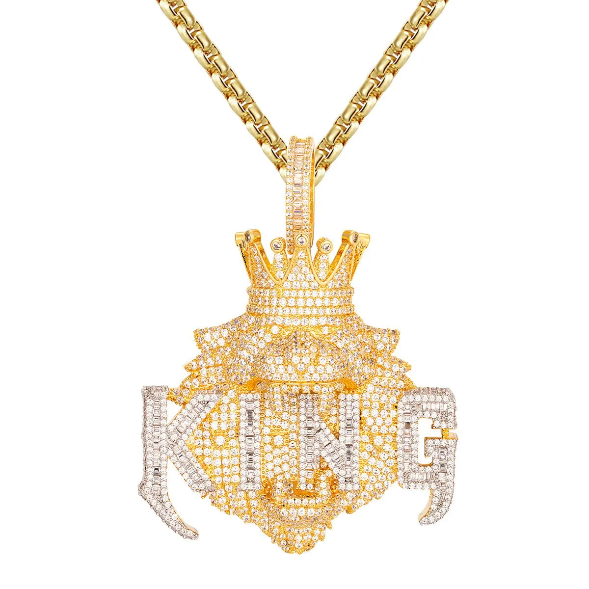Mens King crown 3D Lion Face Enamel Custom Hip Hop Pendants