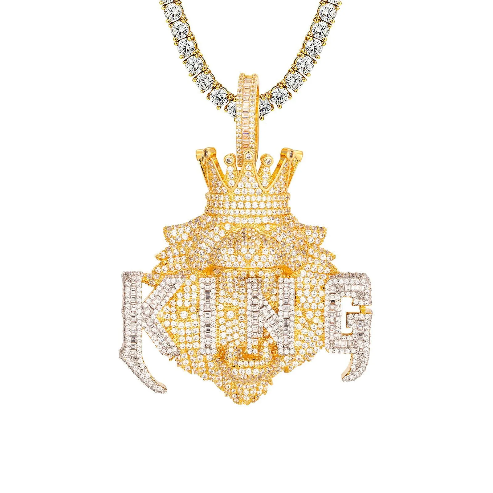 Mens King crown 3D Lion Face Enamel Custom Hip Hop Pendants