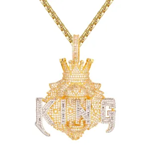 Mens King crown 3D Lion Face Enamel Custom Hip Hop Pendants