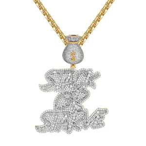 Mens Money Dollar Bag Stack Or Starve Icy Gold Tone Pendant