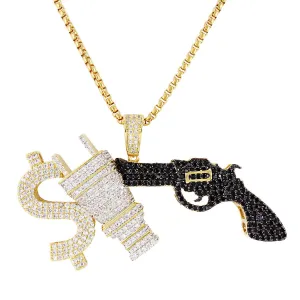 Money Power Respect Dollar Gun Iced Pendant Chain