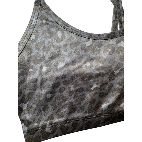 NWOT Beyond Yoga Women Large Lux Atlas Bra Shimmery Navy Blue Black Animal Print