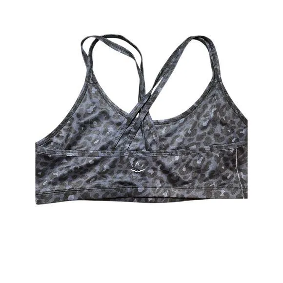 NWOT Beyond Yoga Women Large Lux Atlas Bra Shimmery Navy Blue Black Animal Print