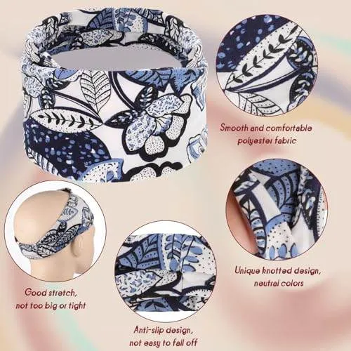 obeoby Headbands for Women, 8 Pack Boho Style Headbands Non Slip Fashion Wide Headband Hair Wrap for Daily Use Sport Yoga Running