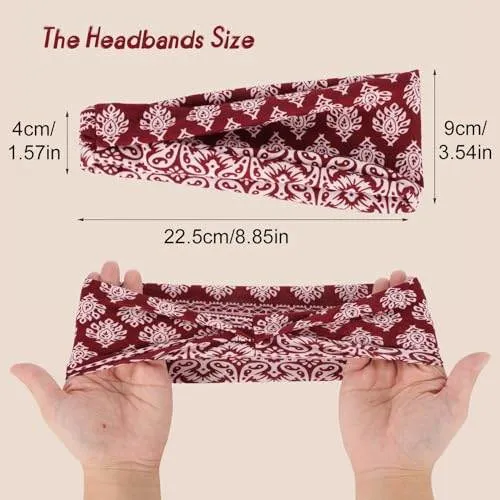 obeoby Headbands for Women, 8 Pack Boho Style Headbands Non Slip Fashion Wide Headband Hair Wrap for Daily Use Sport Yoga Running