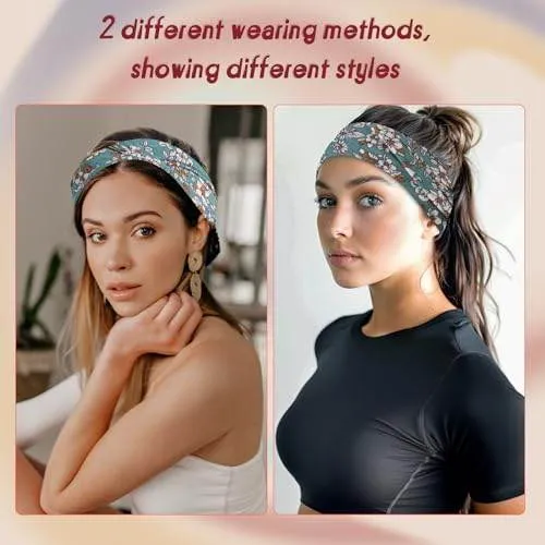 obeoby Headbands for Women, 8 Pack Boho Style Headbands Non Slip Fashion Wide Headband Hair Wrap for Daily Use Sport Yoga Running