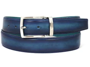 Paul Parkman Men's Hand-Painted Leather Belt in Dual Tone Blue & Turquoise