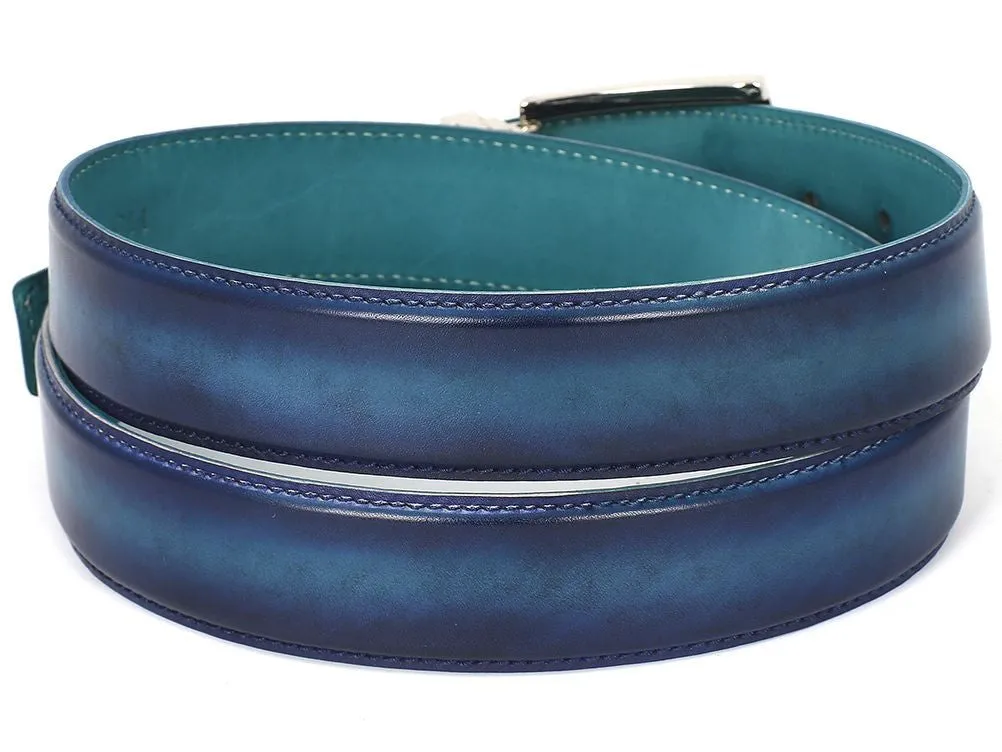 Paul Parkman Men's Hand-Painted Leather Belt in Dual Tone Blue & Turquoise