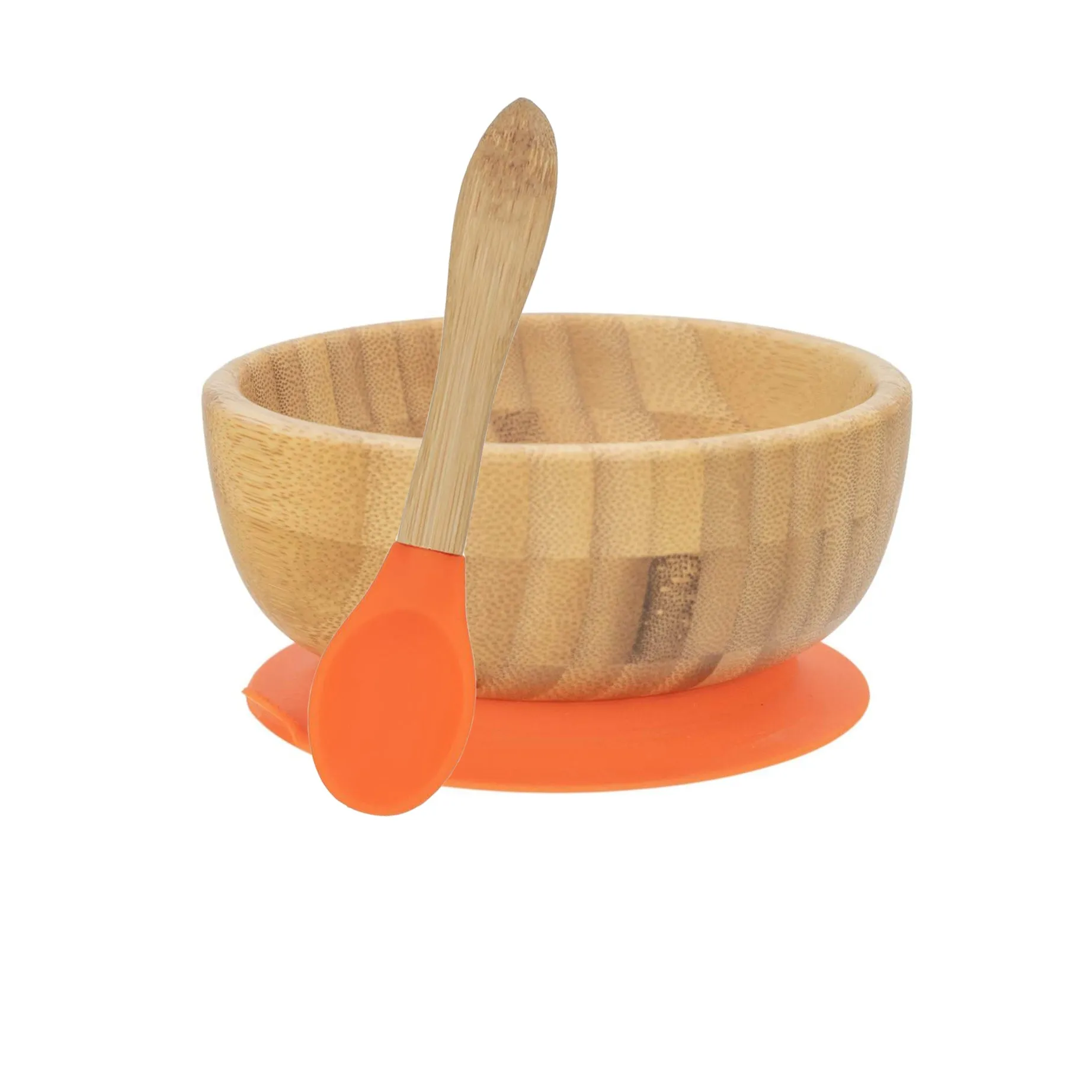 Personalised Wooden Tiny Dining  Bamboo Bowl with suction cup and Spoon- Orange - By Babba Box