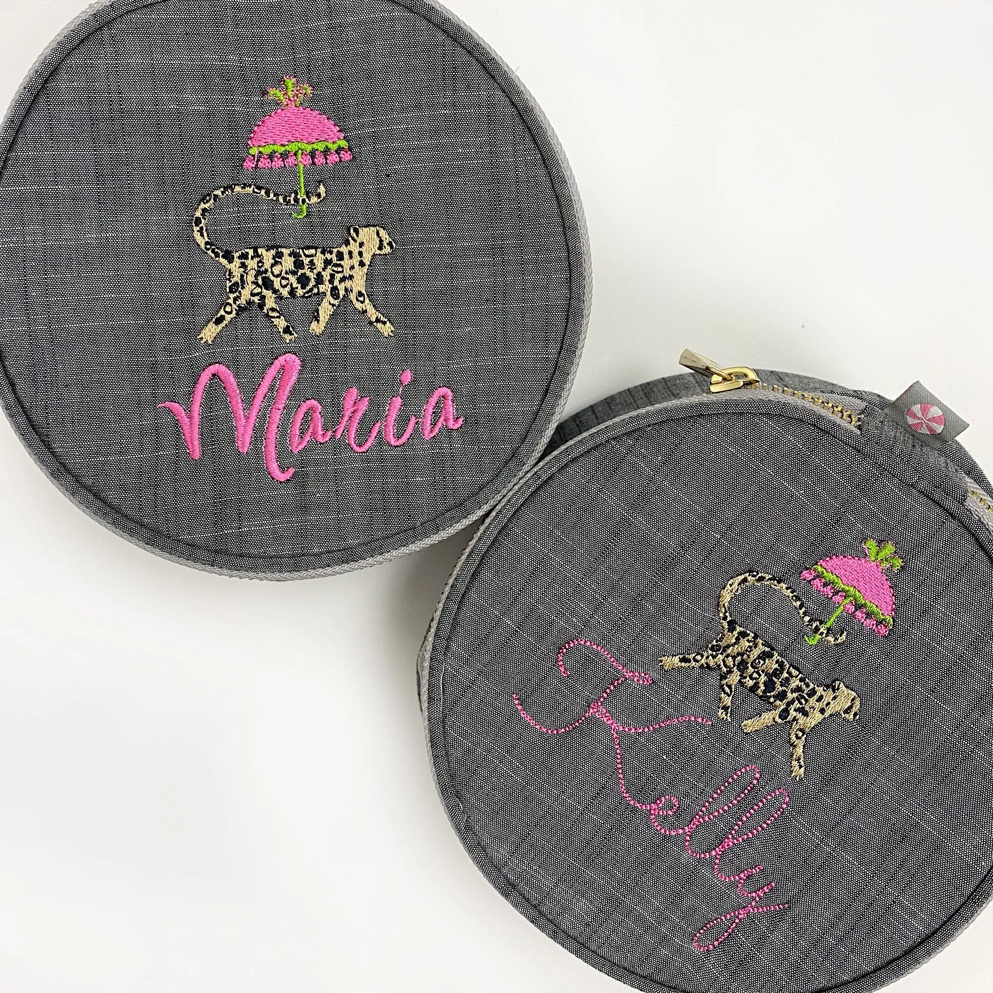 Personalized Chambray Grey Round Multi Purpose Pouch