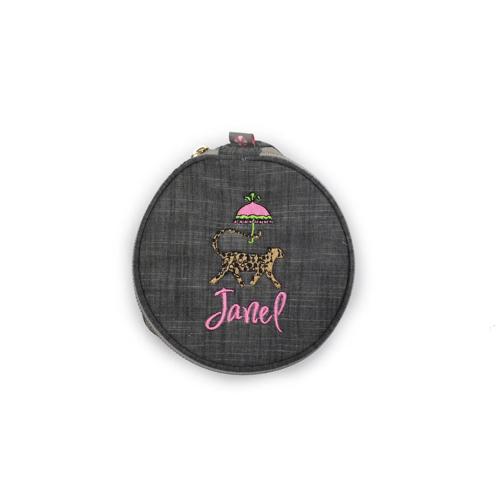 Personalized Chambray Grey Round Multi Purpose Pouch