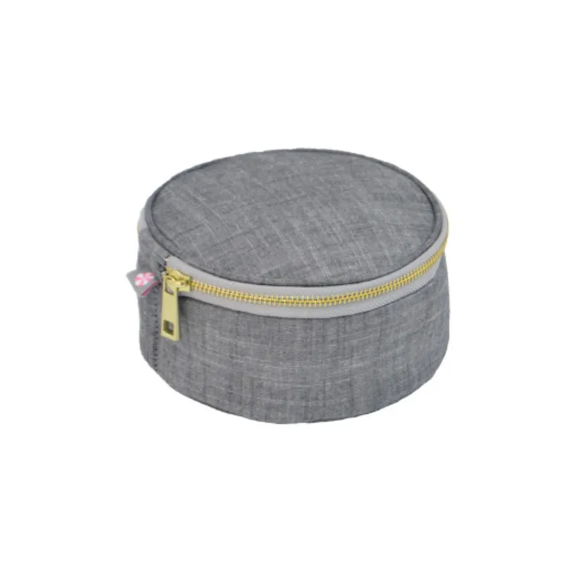 Personalized Chambray Grey Round Multi Purpose Pouch