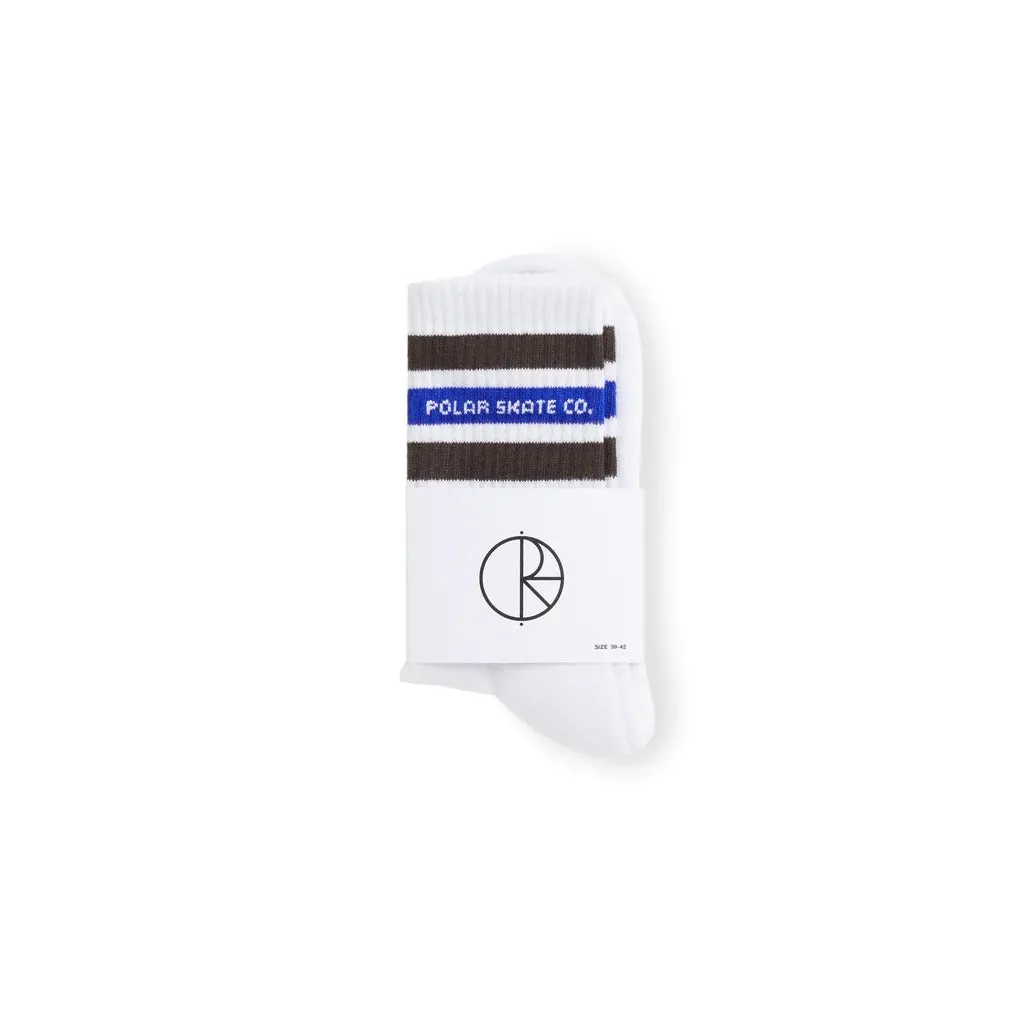 Polar Skate Co Fat Stripe Socks - White/Brown/Blue