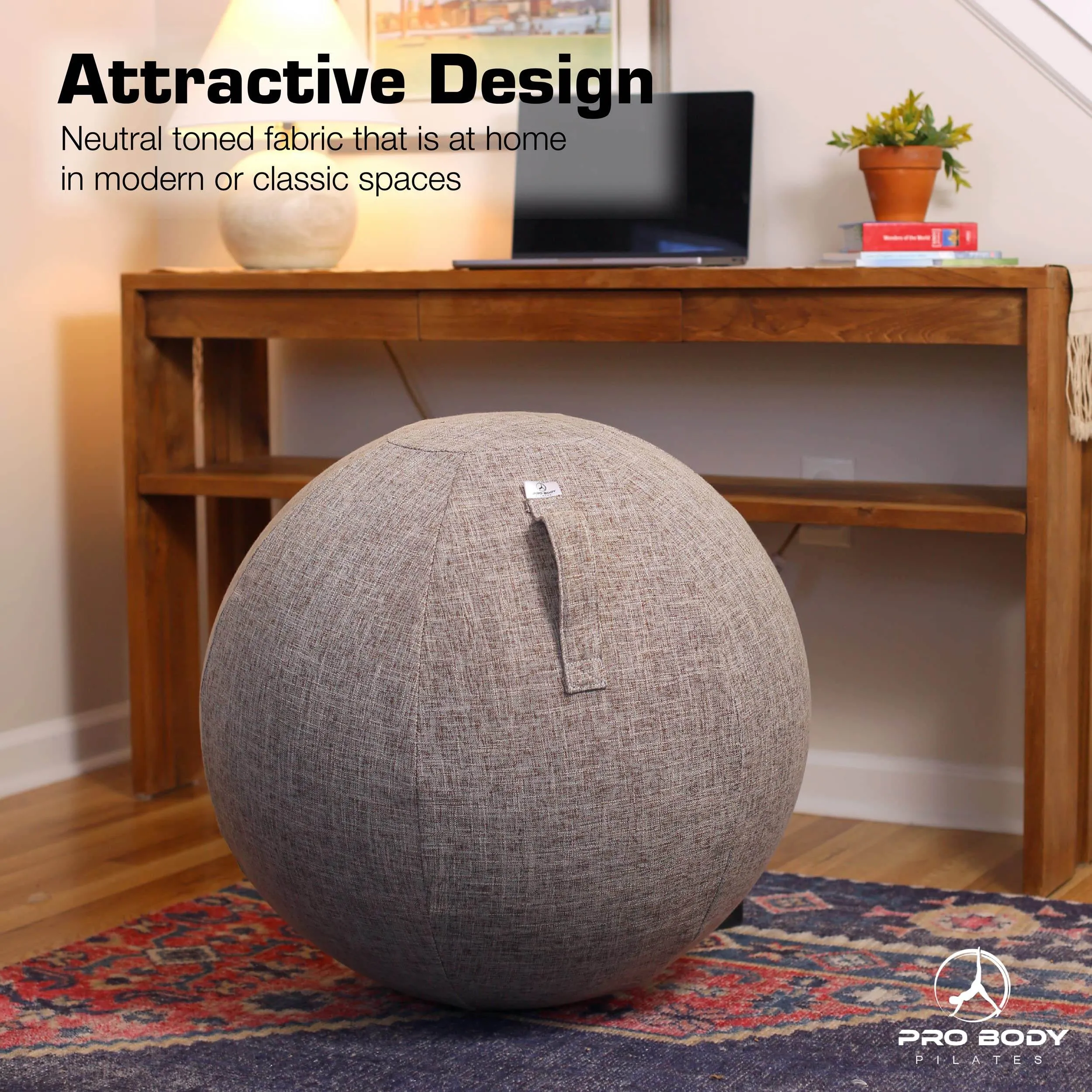 ProBody Pilates Yoga Ball Chair - Exercise Ball Chair for Home or Office, Balance Ball Chair with Yoga Ball Cover, Upgrade Stability Ball with Attractive Cover (Ash, 24 in)