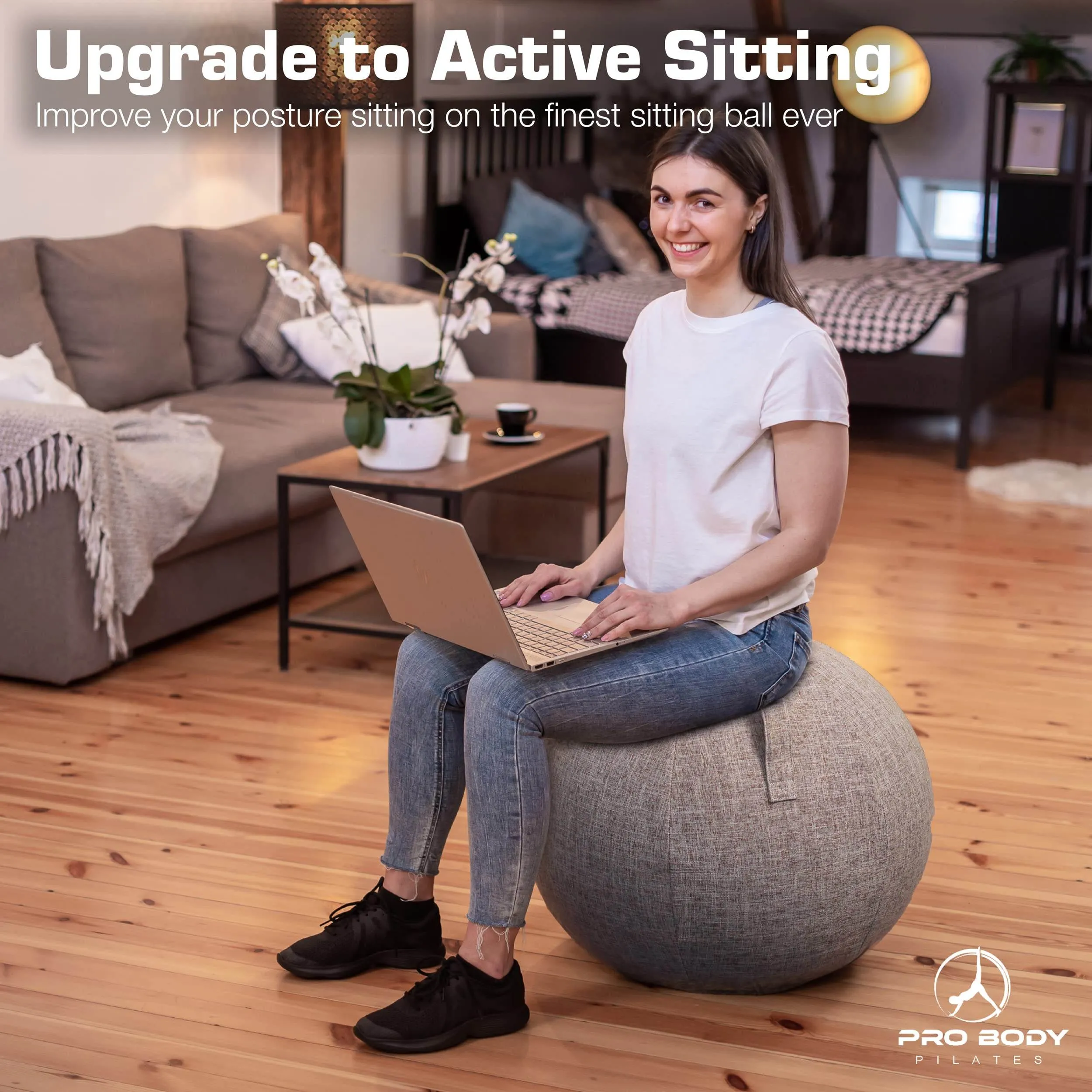 ProBody Pilates Yoga Ball Chair - Exercise Ball Chair for Home or Office, Balance Ball Chair with Yoga Ball Cover, Upgrade Stability Ball with Attractive Cover (Ash, 24 in)