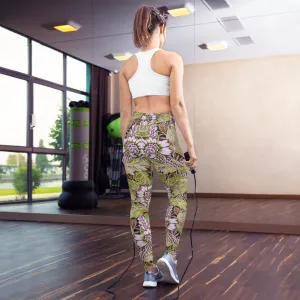 Retro Floral Pattern Yoga Leggings
