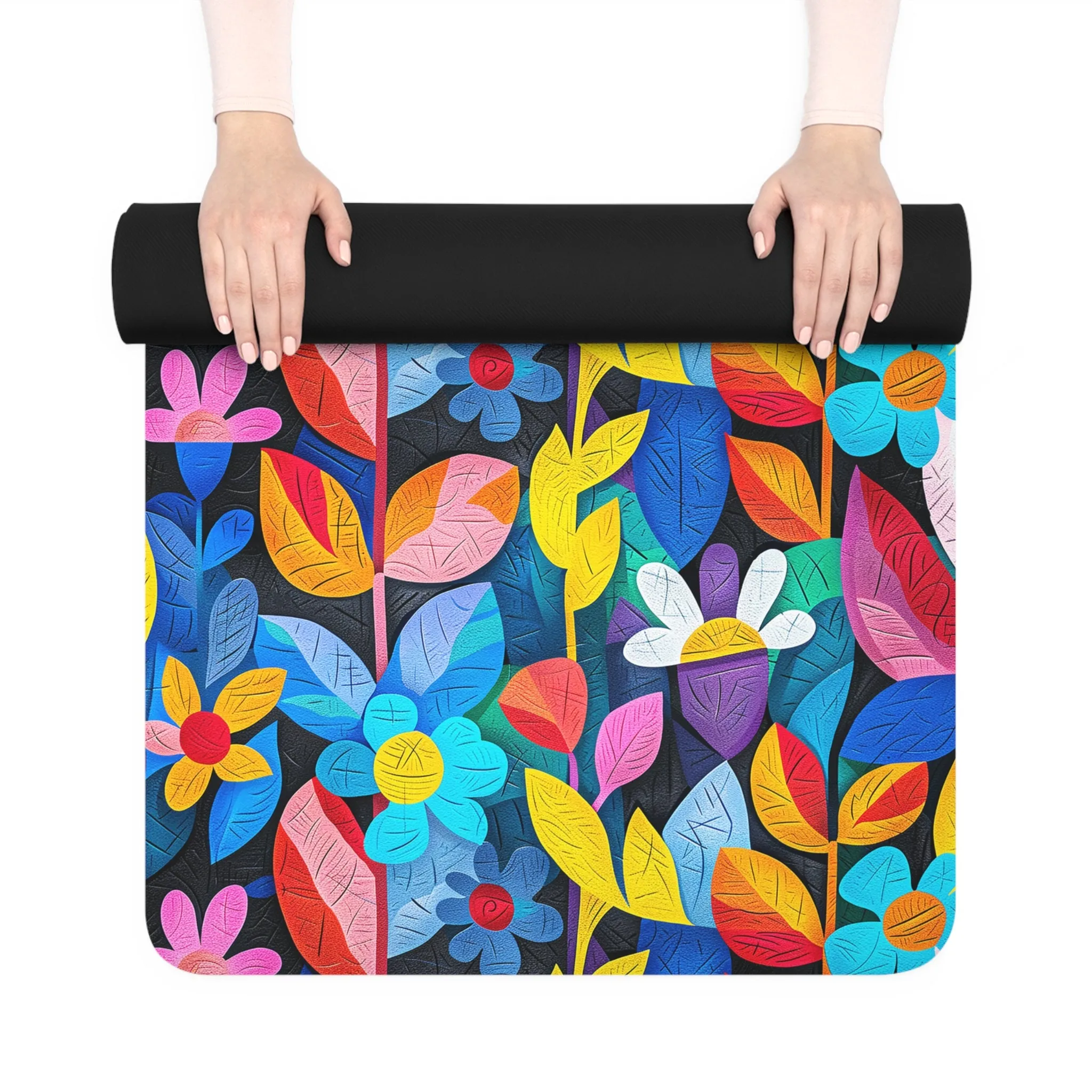 Rhapsody in Bloom Rubber Yoga Mat - Flow in Harmony with Nature--Where Art Meets Inner Peace!