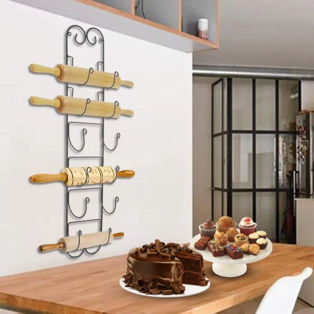 Rolling Pin Wall Mount Adds an Elegant Appeal to Any Room with This Durable Iron Material with a Black Finish Wall Mount in the Kitchen to Store Wine Bottles Hang in the Bathroom for Towel Storage
