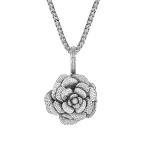 Rose Flower Icy Custom White Gold Tone Hip Hop Pendant