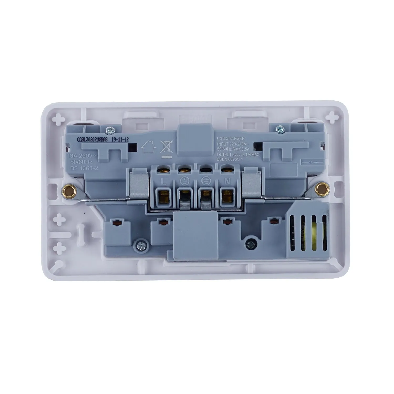 Schneider Electric GGBL30202USBAS Lisse White Moulded 13A 2G SP Switched Socket with 2xUSB 2.1A