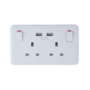 Schneider Electric GGBL30202USBAS Lisse White Moulded 13A 2G SP Switched Socket with 2xUSB 2.1A