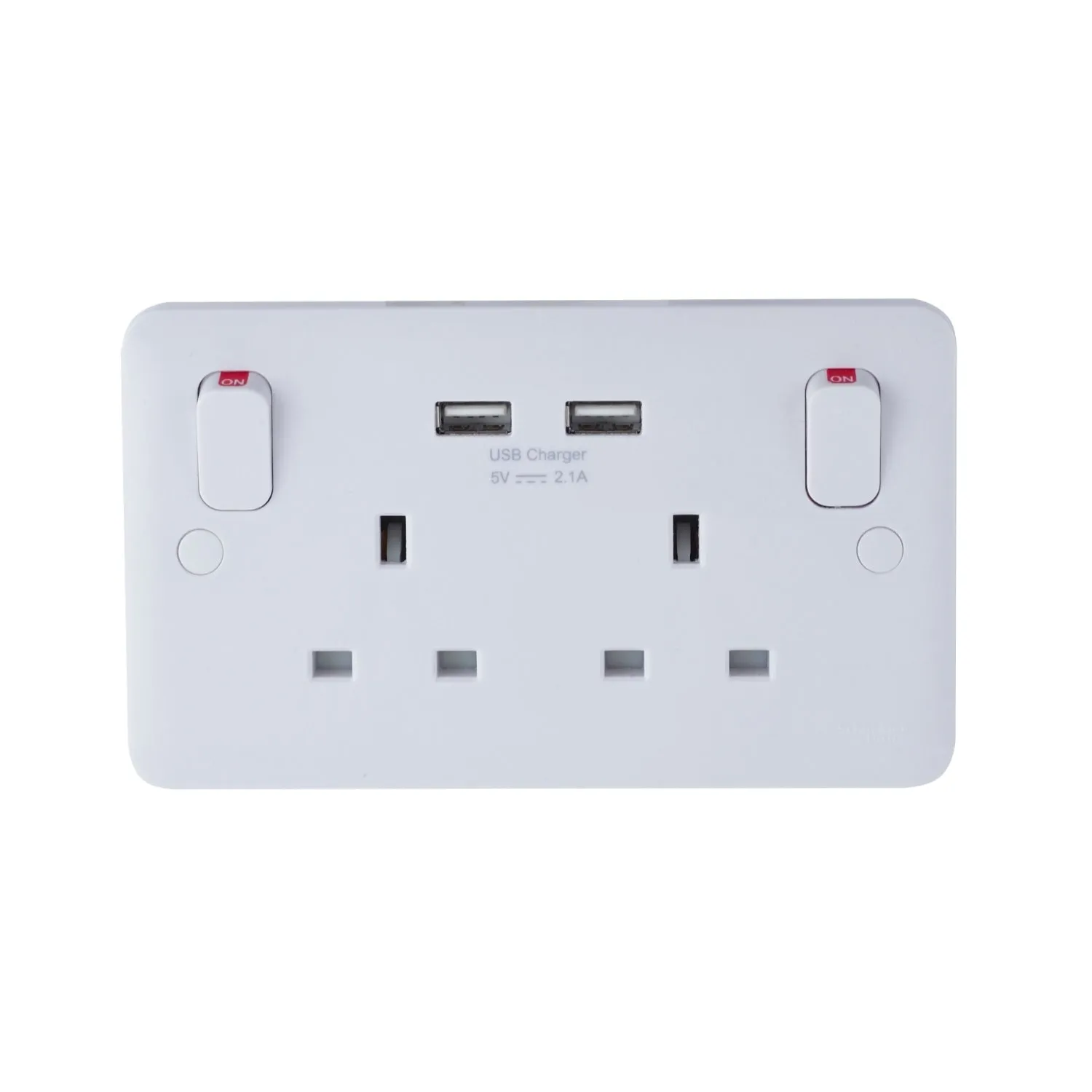 Schneider Electric GGBL30202USBAS Lisse White Moulded 13A 2G SP Switched Socket with 2xUSB 2.1A