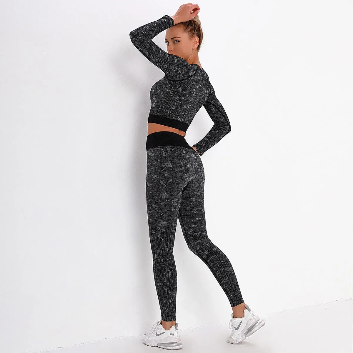 Seamless Camouflage Long Sleeve Legging Yoga Set