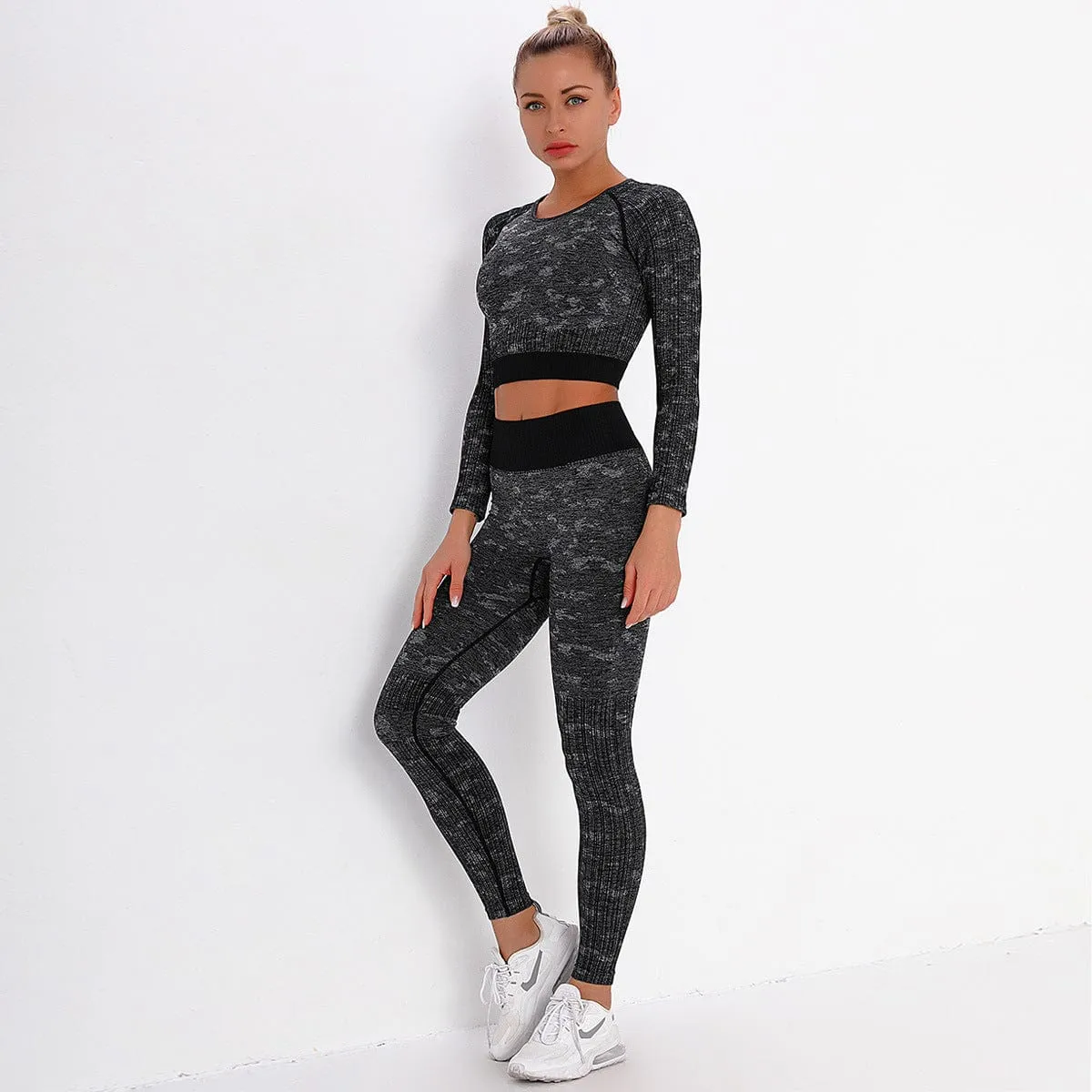 Seamless Camouflage Long Sleeve Legging Yoga Set
