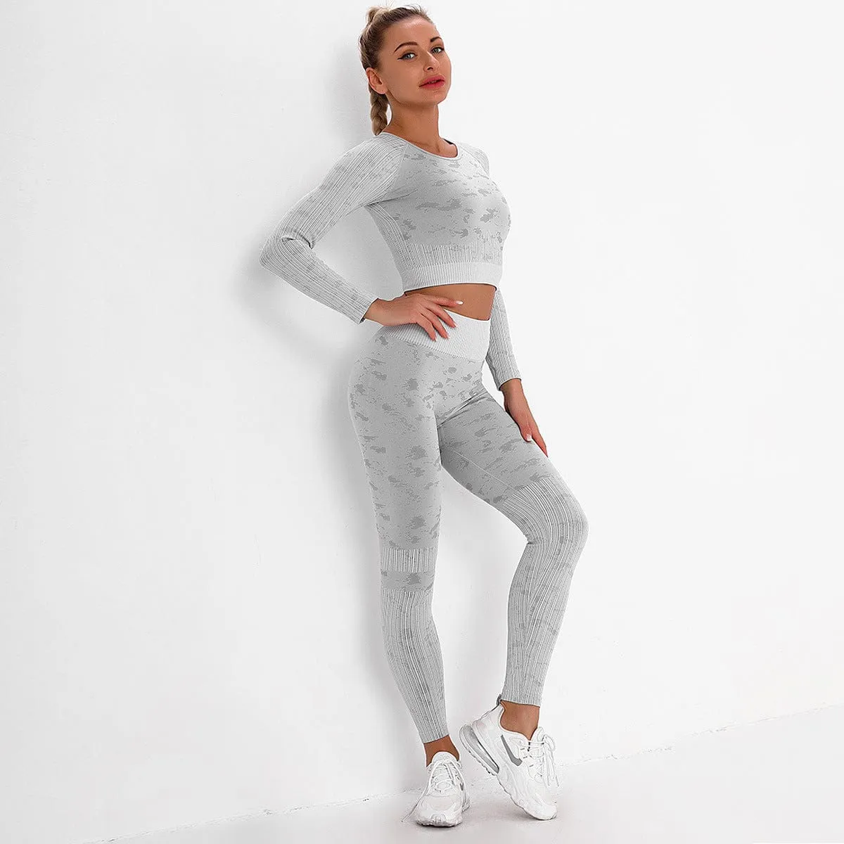 Seamless Camouflage Long Sleeve Legging Yoga Set