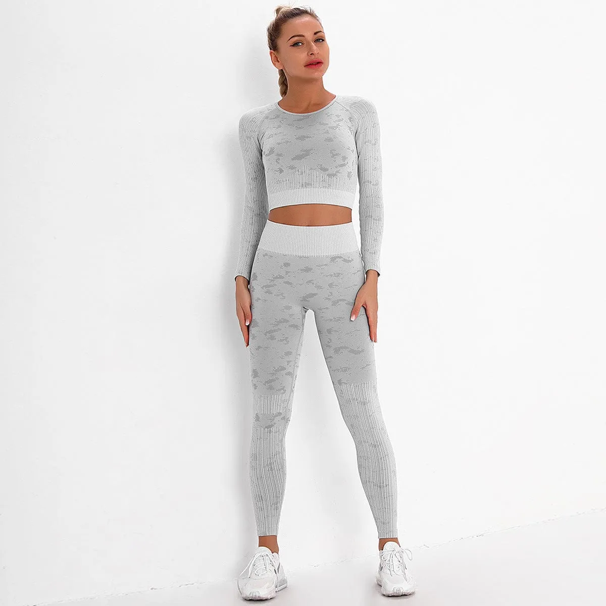 Seamless Camouflage Long Sleeve Legging Yoga Set