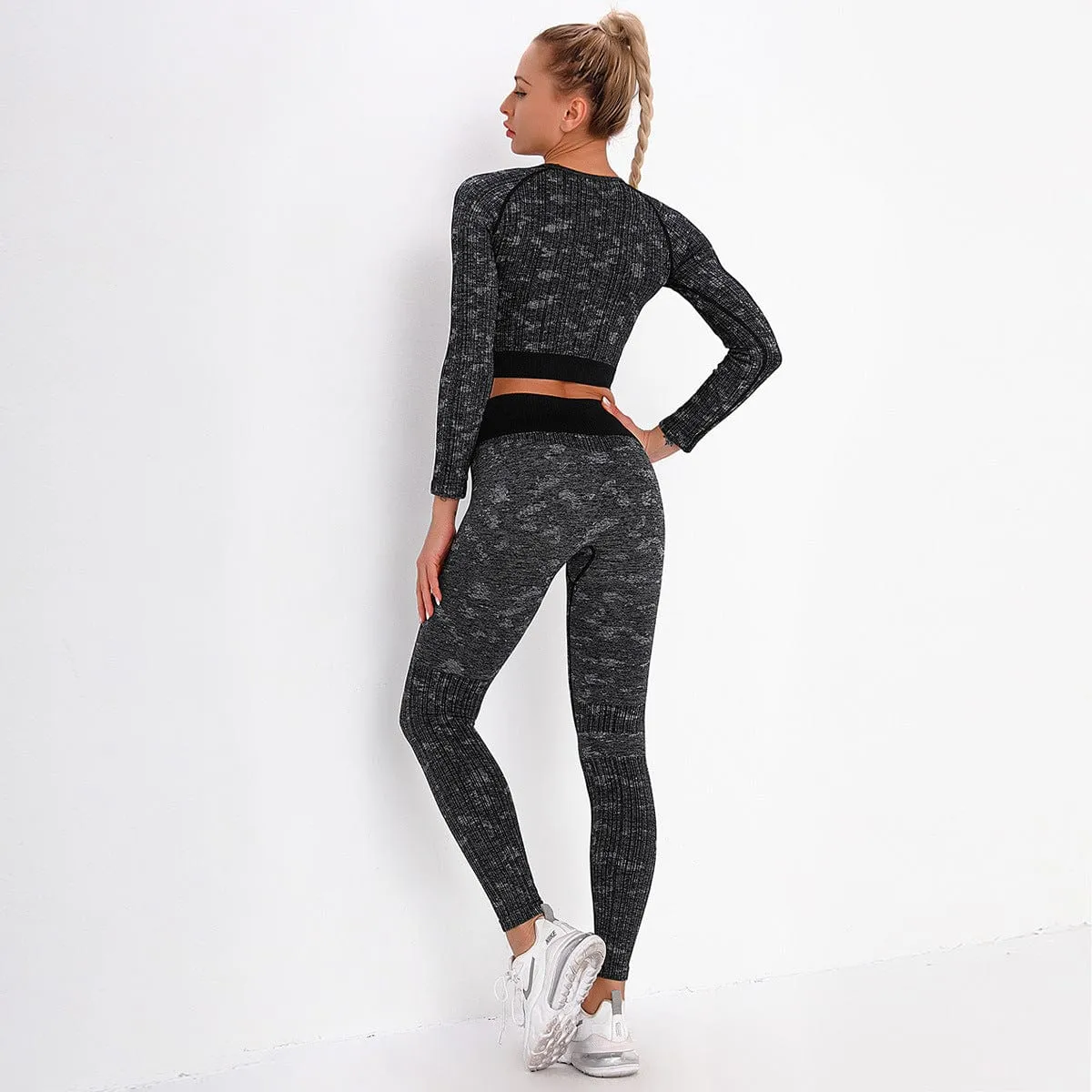 Seamless Camouflage Long Sleeve Legging Yoga Set
