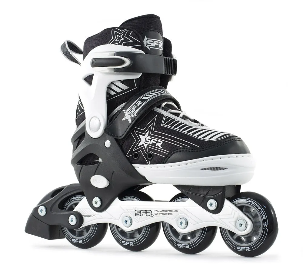 Sfr Pulsar Adjustable Inline Skates - Black White Silver
