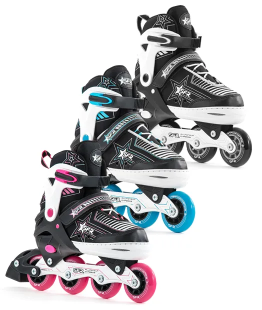Sfr Pulsar Adjustable Inline Skates - Black White Silver