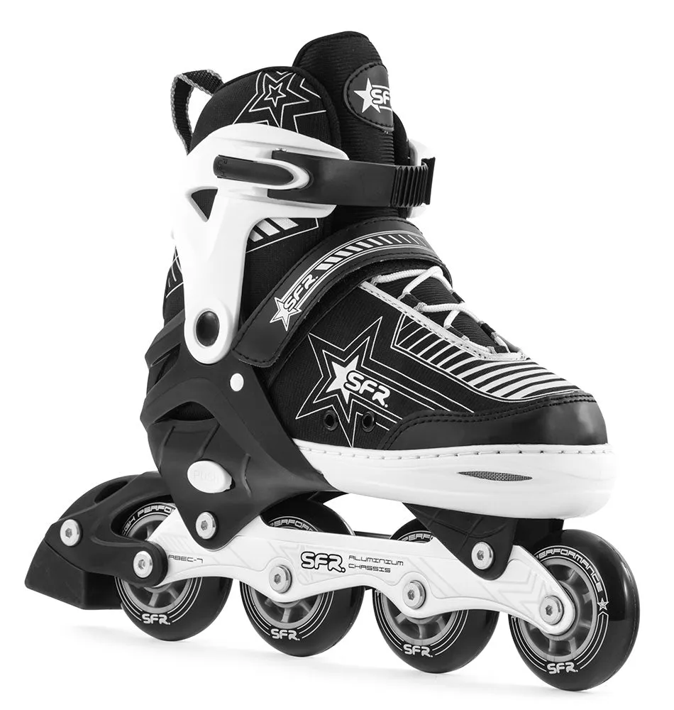 Sfr Pulsar Adjustable Inline Skates - Black White Silver
