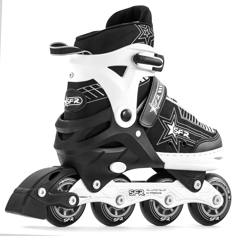 Sfr Pulsar Adjustable Inline Skates - Black White Silver