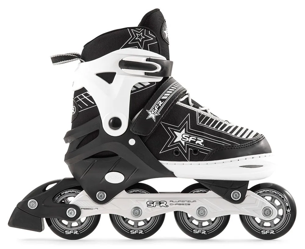 Sfr Pulsar Adjustable Inline Skates - Black White Silver