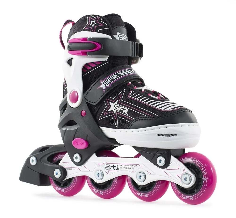 Sfr Pulsar Girls Adjustable Inline Skates - Black White Pink