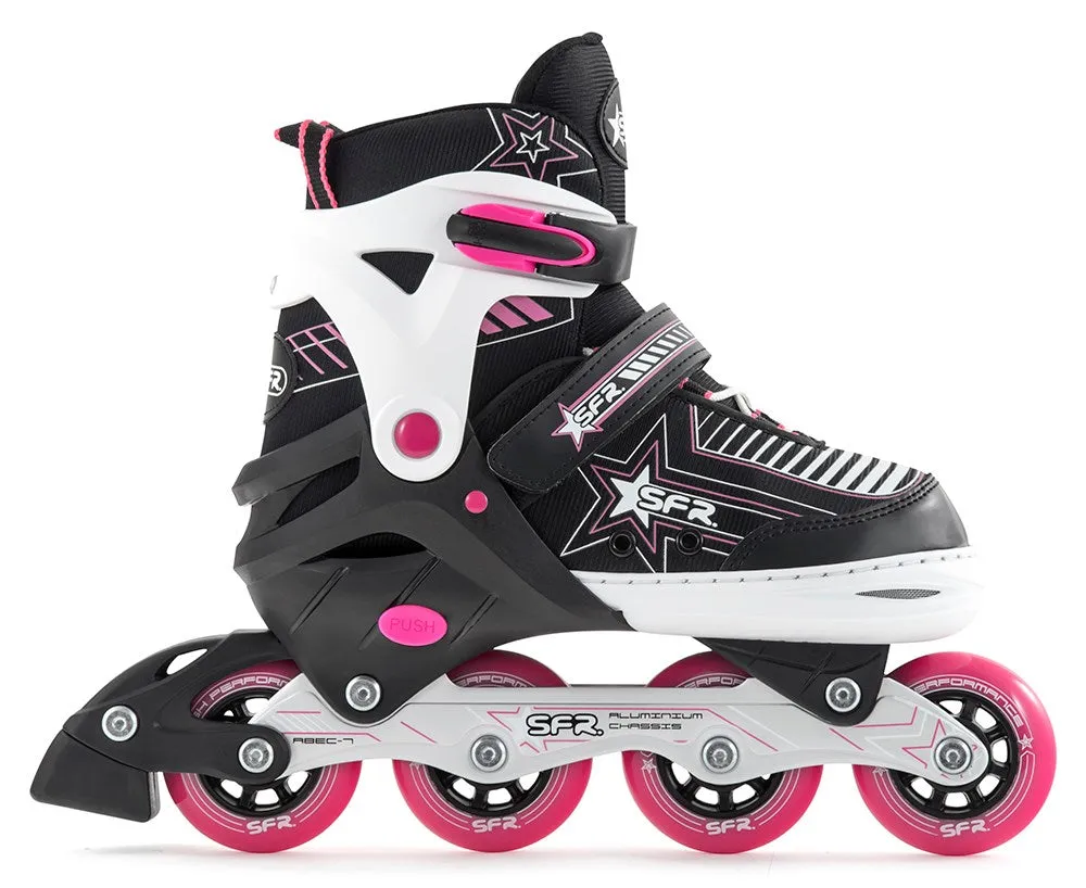 Sfr Pulsar Girls Adjustable Inline Skates - Black White Pink