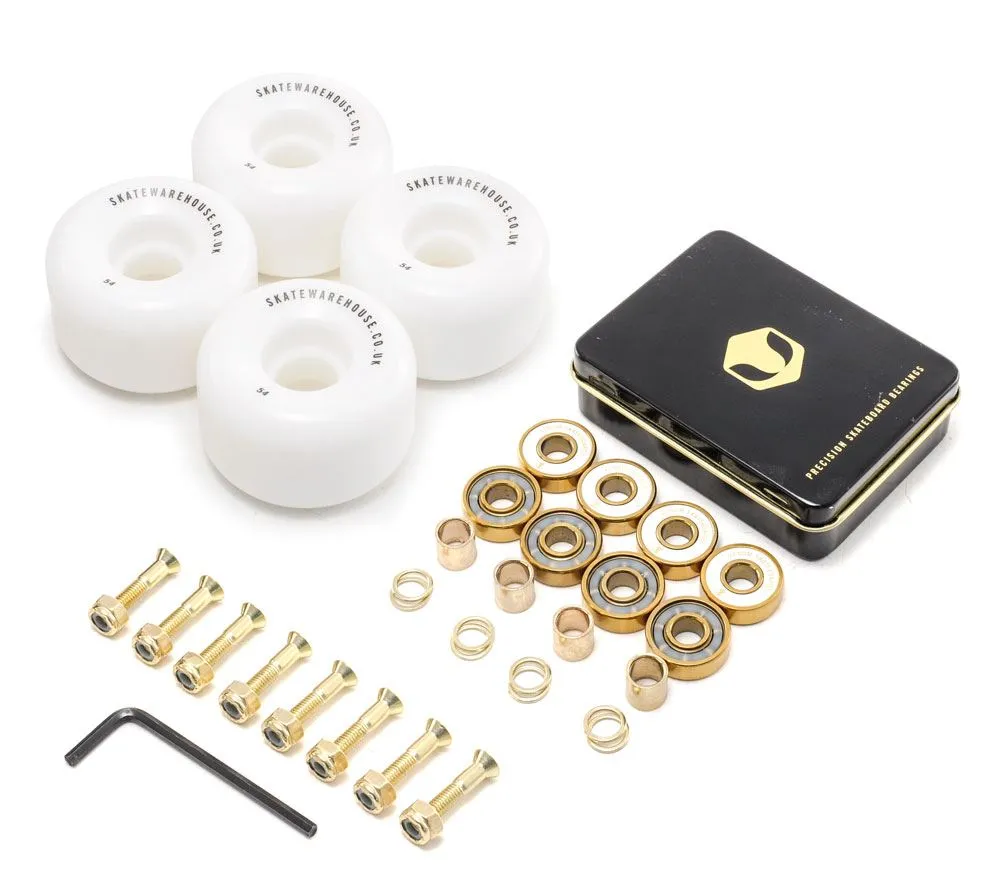Skatewarehouse Conical Skateboard Wheels & Venom Gold Bearings Pack   Bolts!