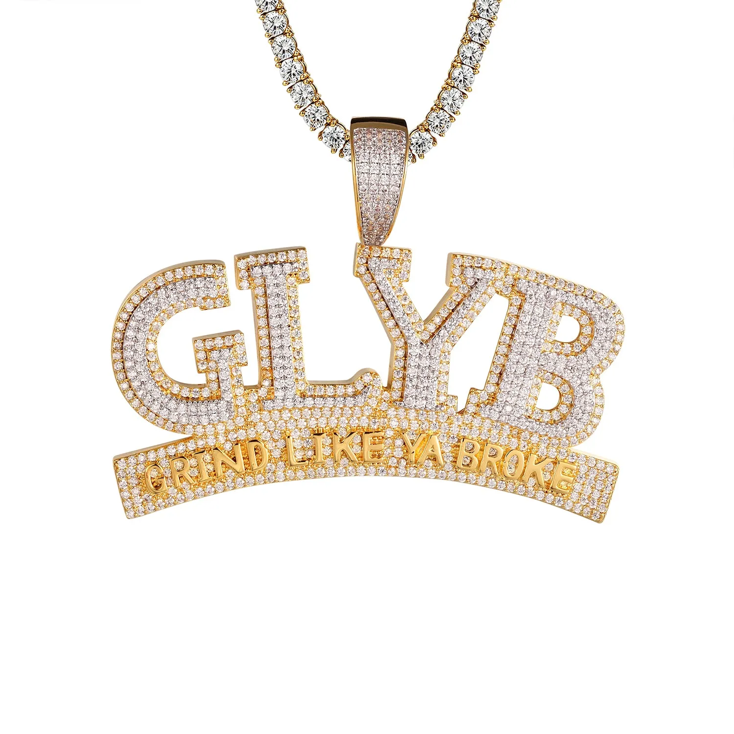 Sterling Silver Mens Grind Like Ya Broke Icy Custom Pendant