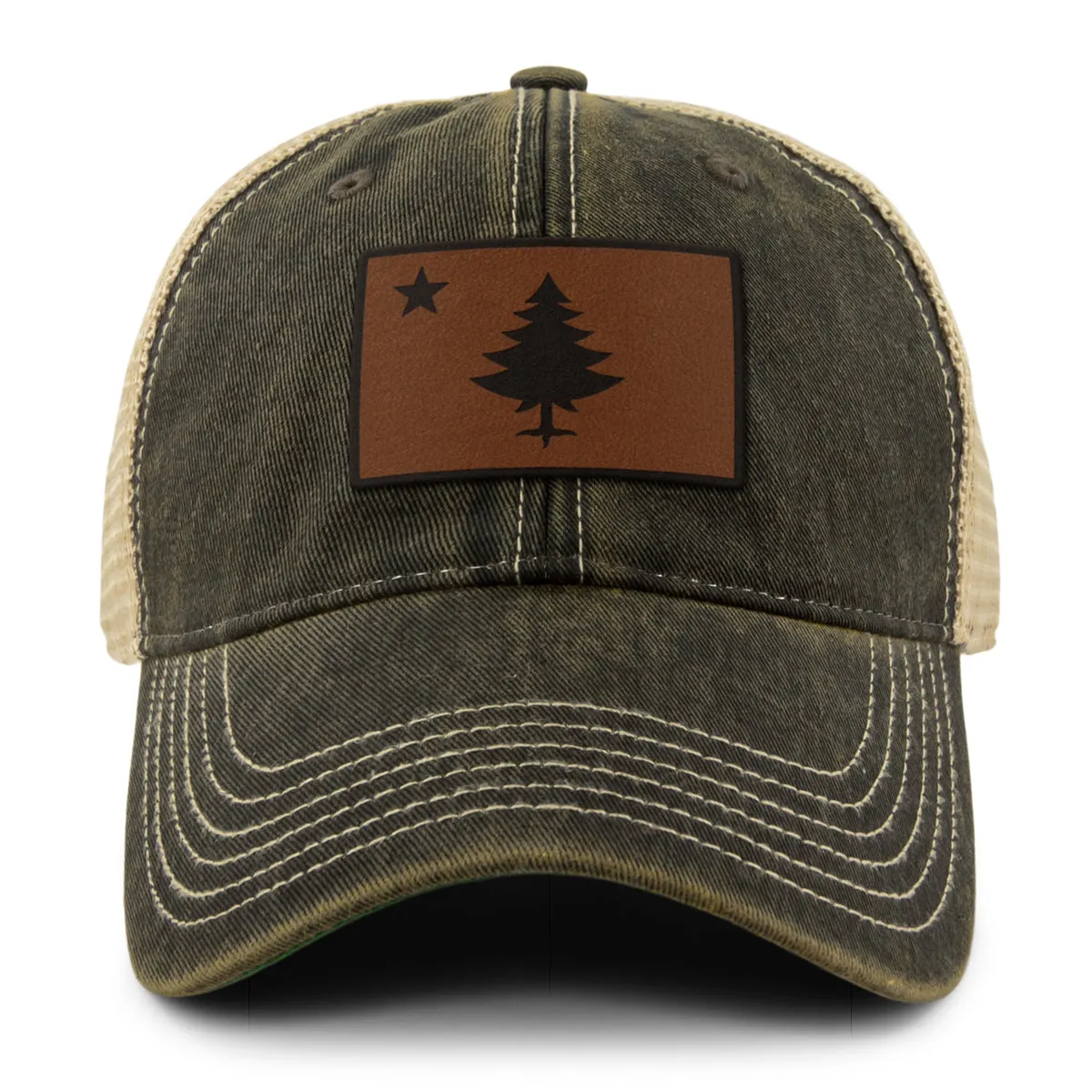 Vintage Maine Flag Leather Patch Dirty Water Trucker
