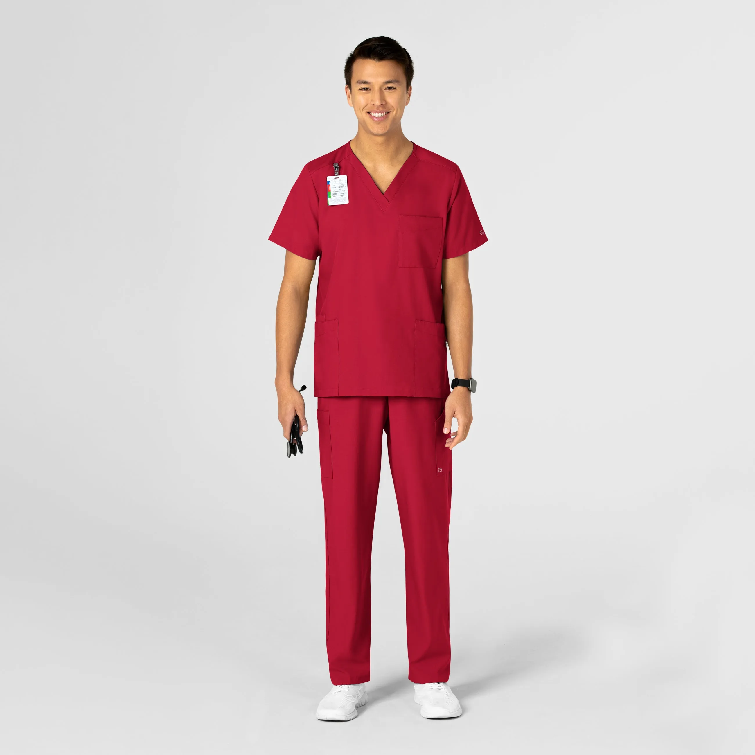 W123 6855 Unisex 4 Pocket Utility Scrub Top Red