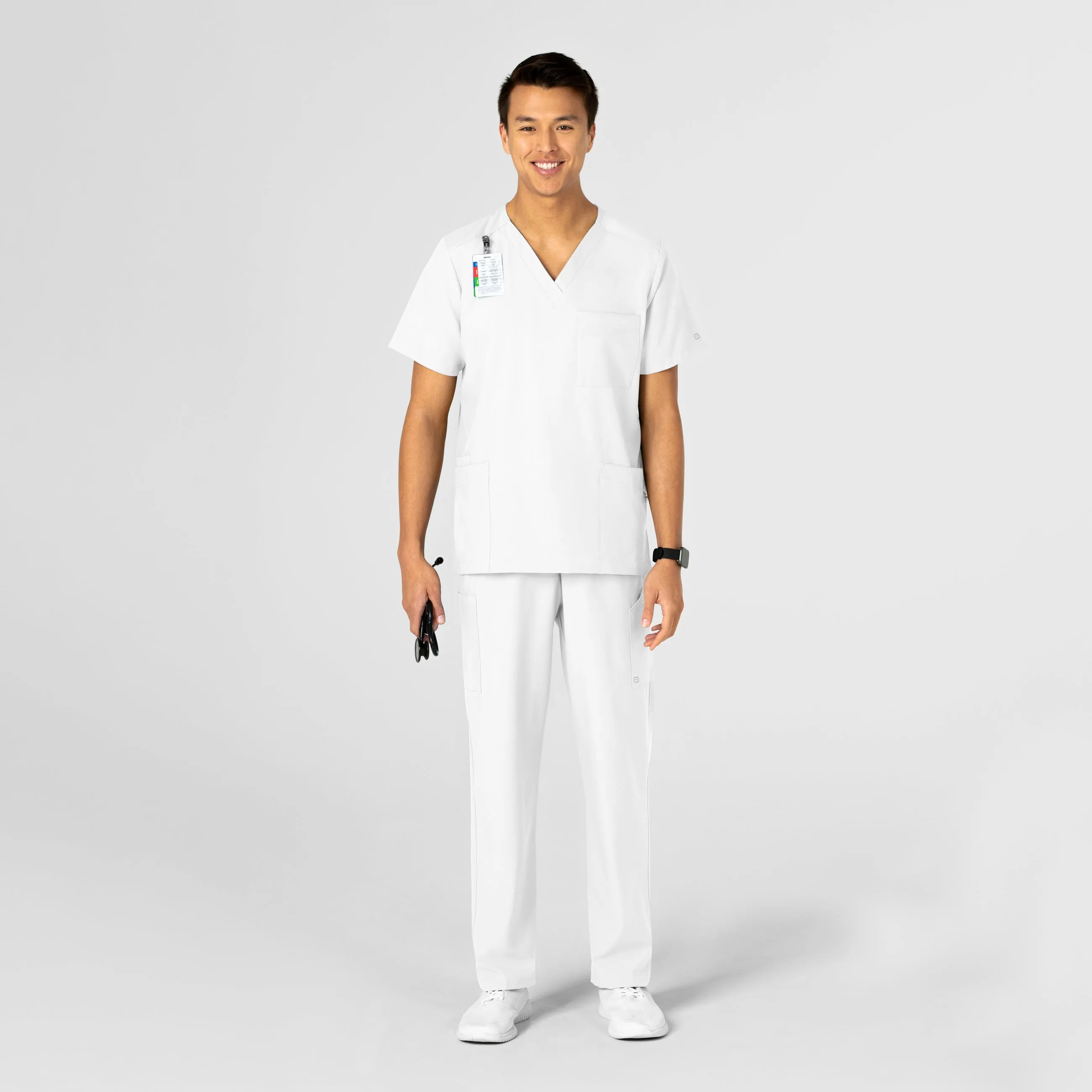 W123 6855 Unisex 4 Pocket Utility Scrub Top White