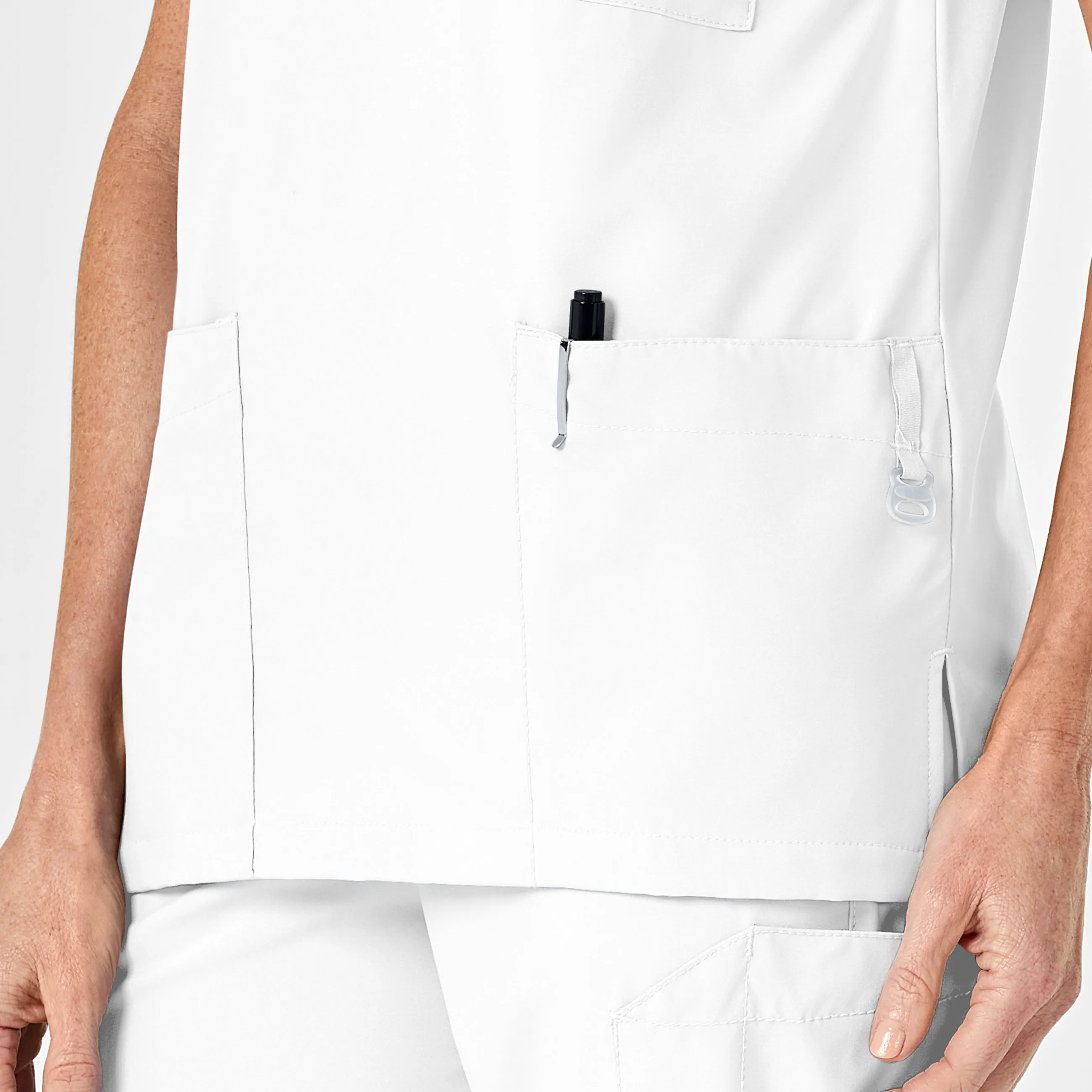 W123 6855 Unisex 4 Pocket Utility Scrub Top White