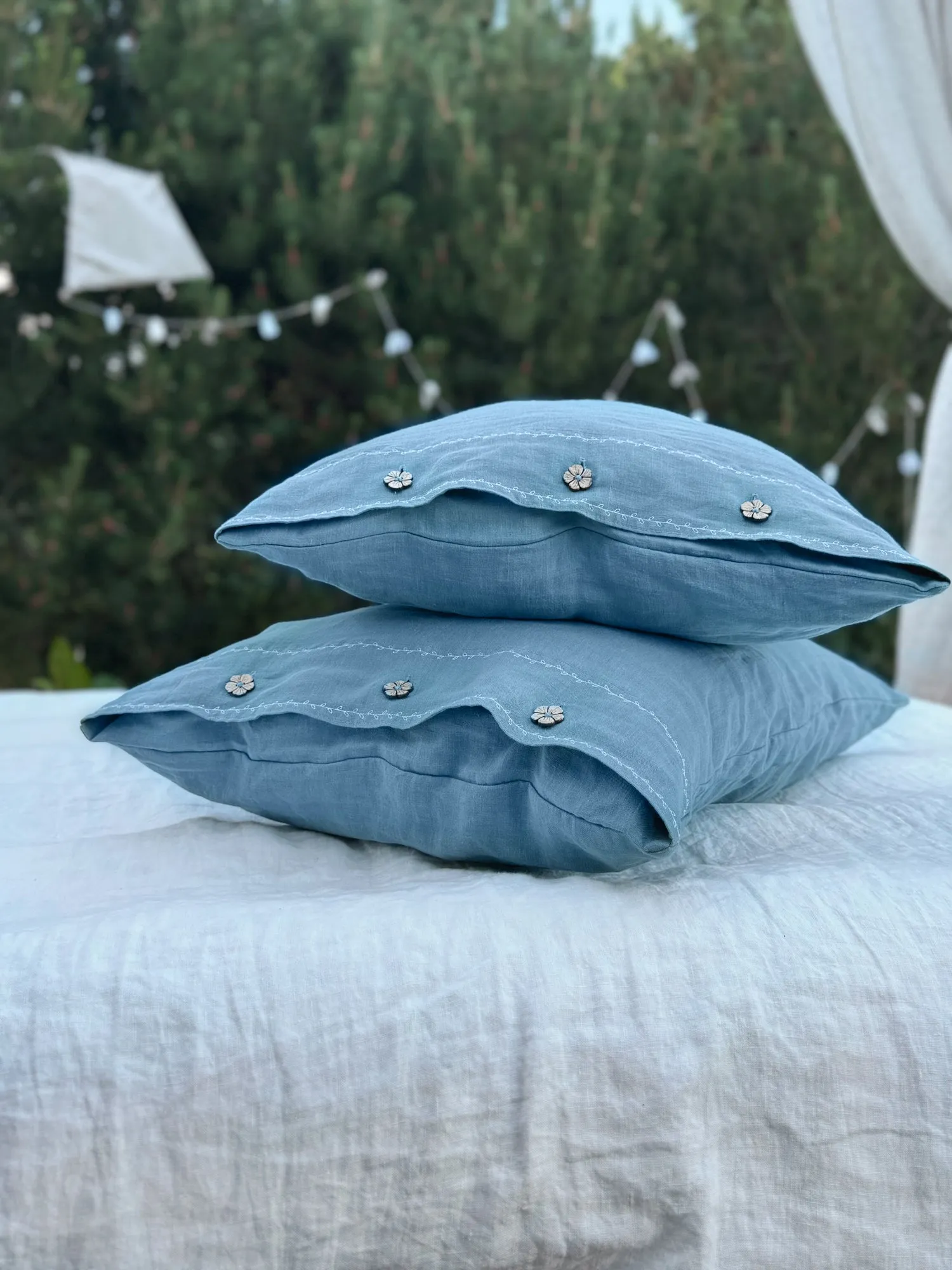 White Embroidered Linen pillow covers